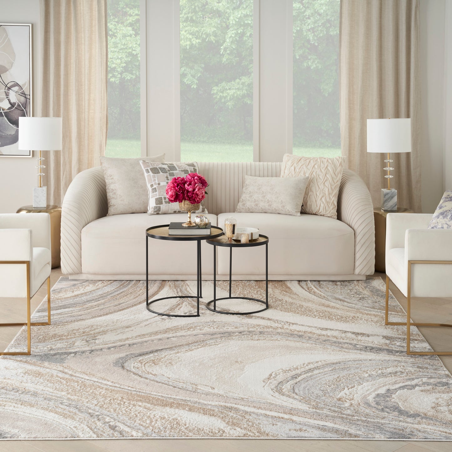 Inspire Me! Home Décor Brushstrokes 7'10" x 9'10" Cream Grey Modern Indoor Rug