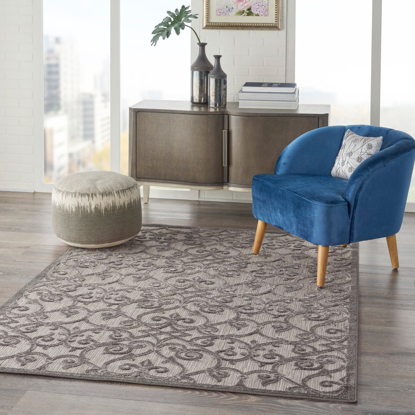 Nourison Aloha 5'3" x 7'5" Grey Charcoal Contemporary Rug