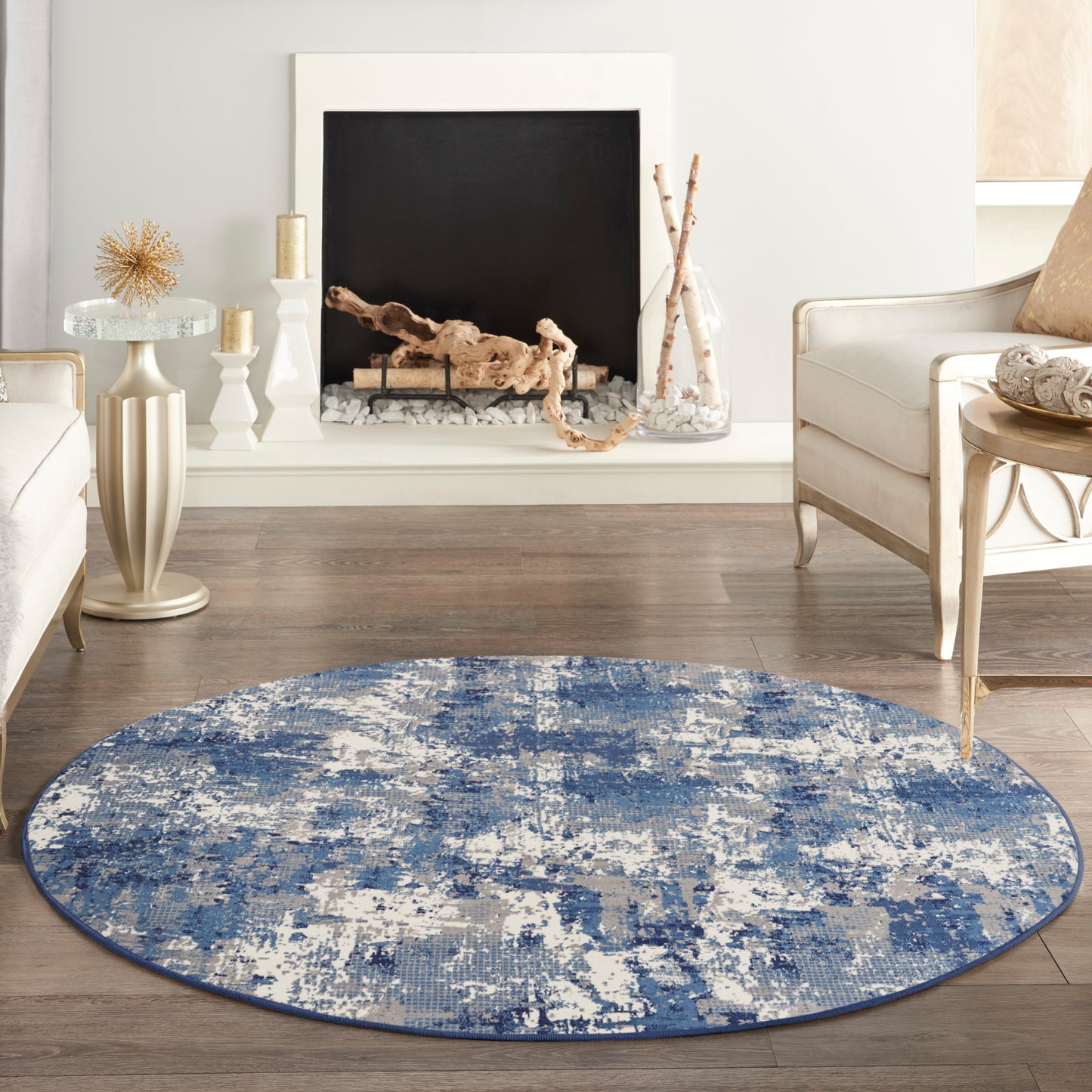 Nourison Grafix 8' x Round Navy Blue Modern Indoor Rug