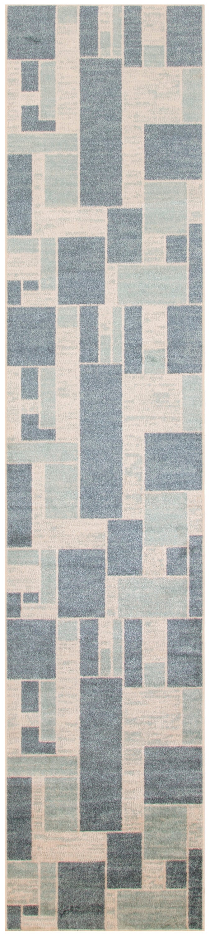 Nourison Astra Machine Washable 2'2" x 8' Blue Ivory Modern Indoor Rug