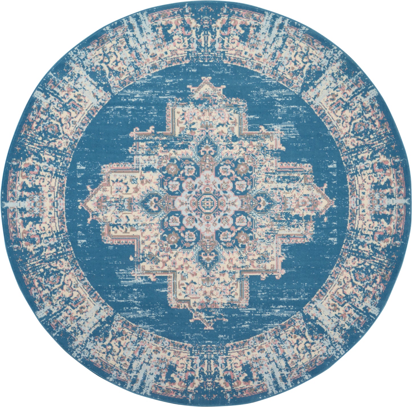 Nourison Grafix 8' x Round Blue Vintage Indoor Rug