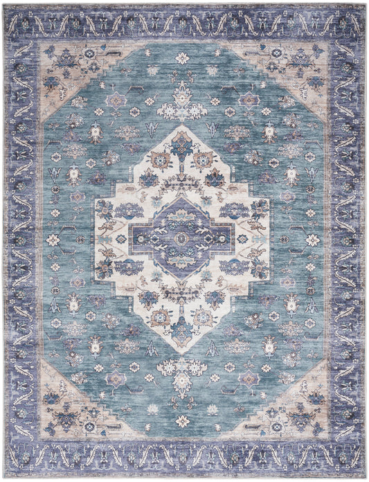 Nourison Grand Washables 5'3" x 7'3" Teal Blue Vintage Indoor Rug