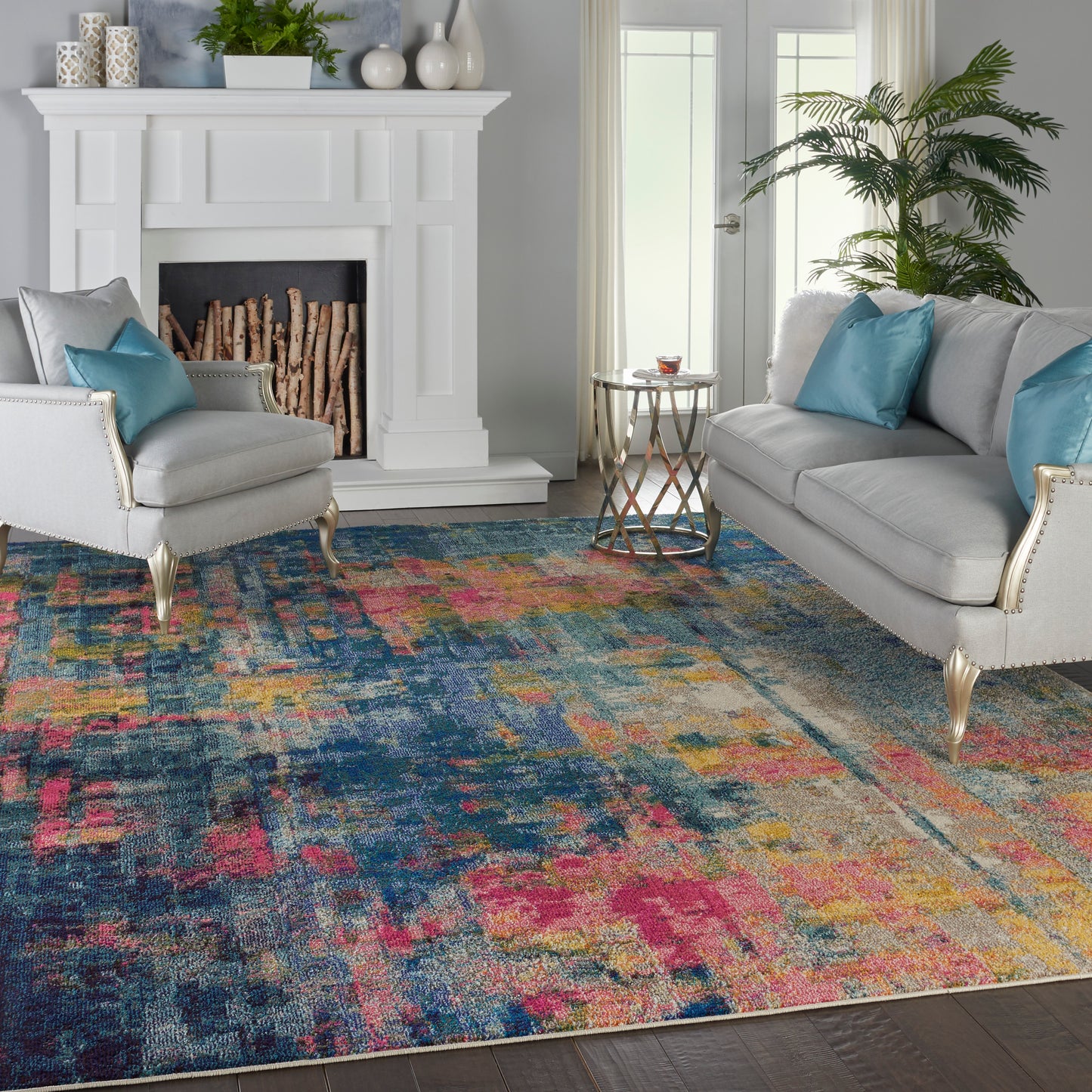 Nourison Celestial 9' x 12' Blue Yellow Modern & Contemporary Indoor Rug