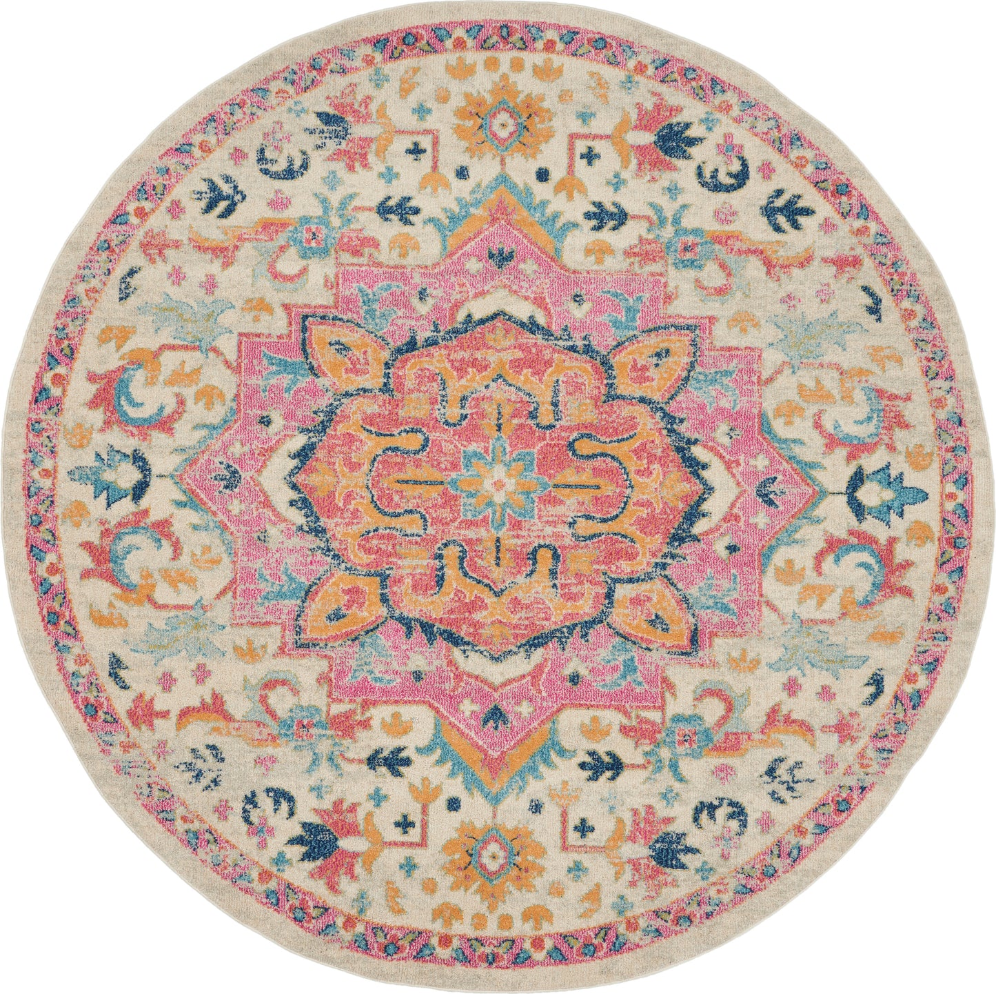 Nourison Passion 8' x Round Ivory Pink Bohemian Indoor Rug