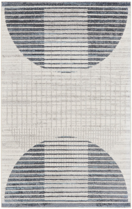 Nourison Astra Machine Washable 3'3" x 5' Ivory Blue Mid-Century Modern Indoor Rug