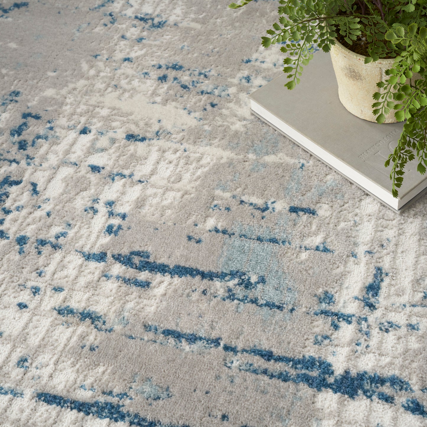 Nourison Quarry 4' x Square Ivory Grey Blue Modern Indoor Rug