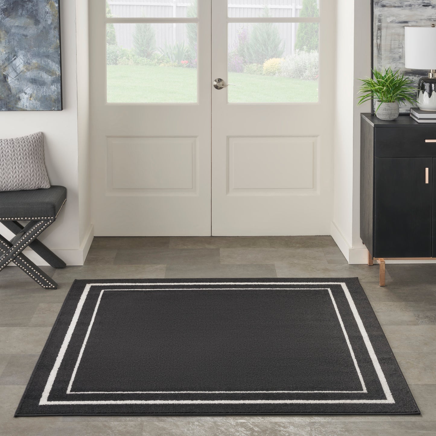 Nourison Nourison Essentials 5' x Square Black Ivory Contemporary Rug