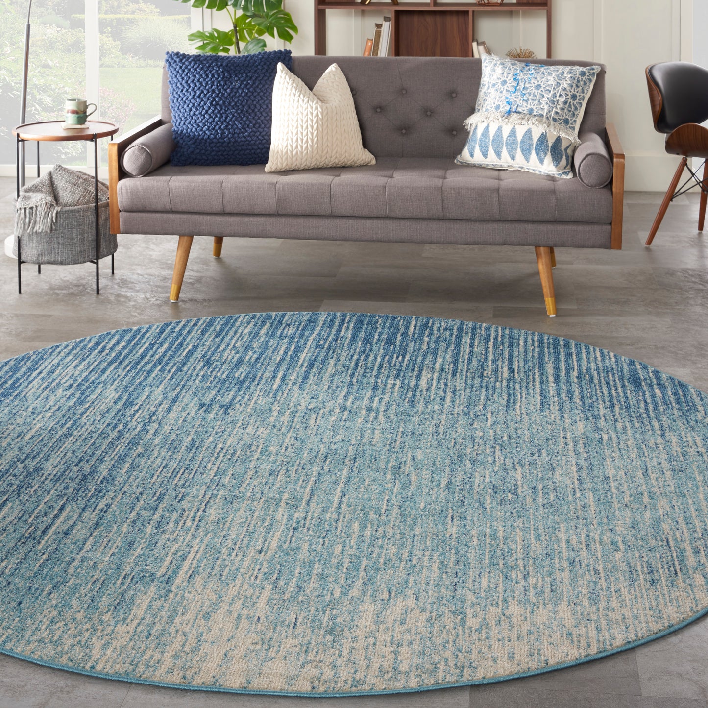 Nourison Passion 8' x Round Navy/Light Blue Modern Indoor Rug