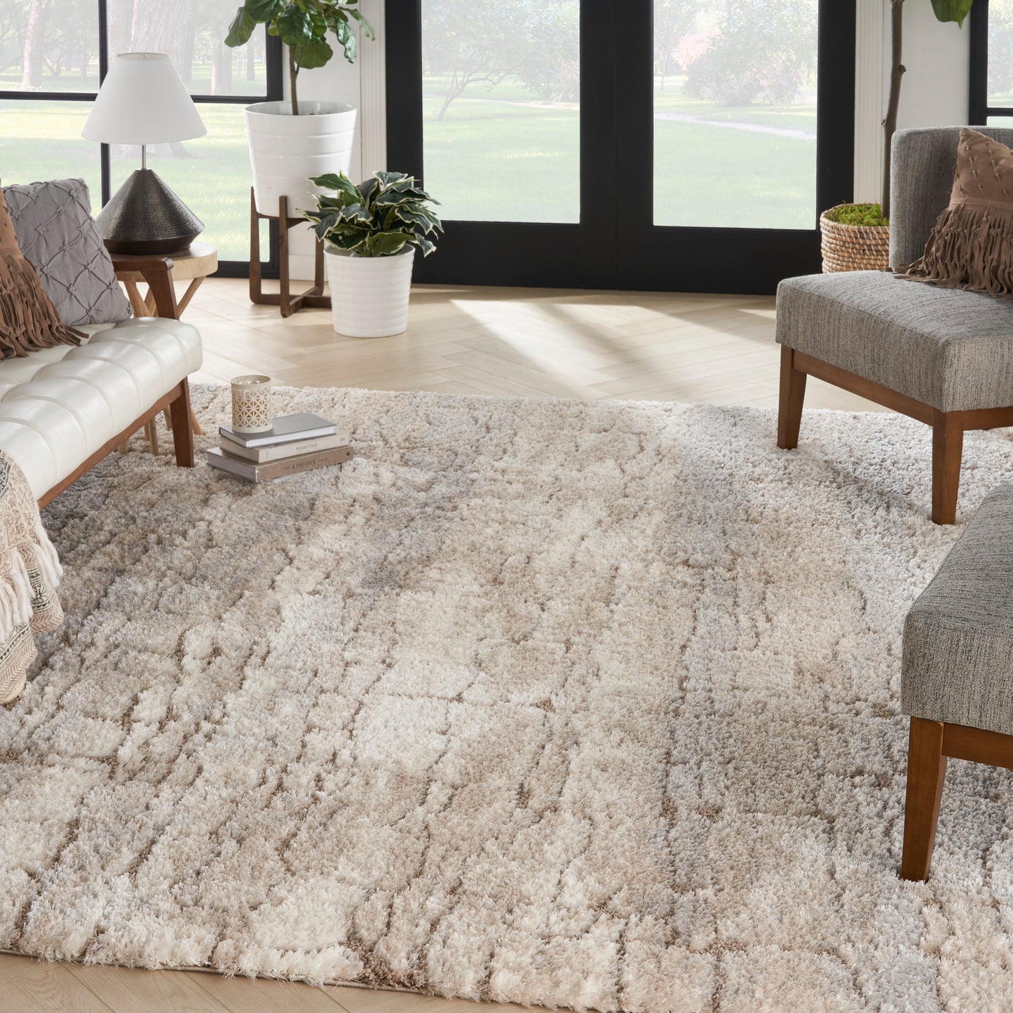 Nourison Dreamy Shag 7'10" x 9'10" Ivory Beige Shag Indoor Rug