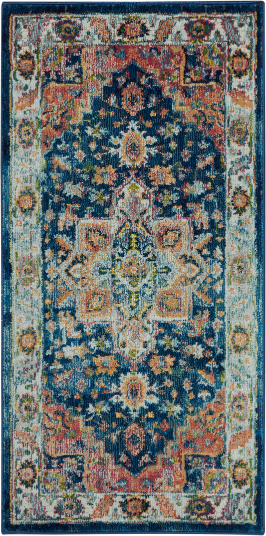 Nourison Ankara Global 2' x 4' Blue Multicolor Vintage Indoor Rug