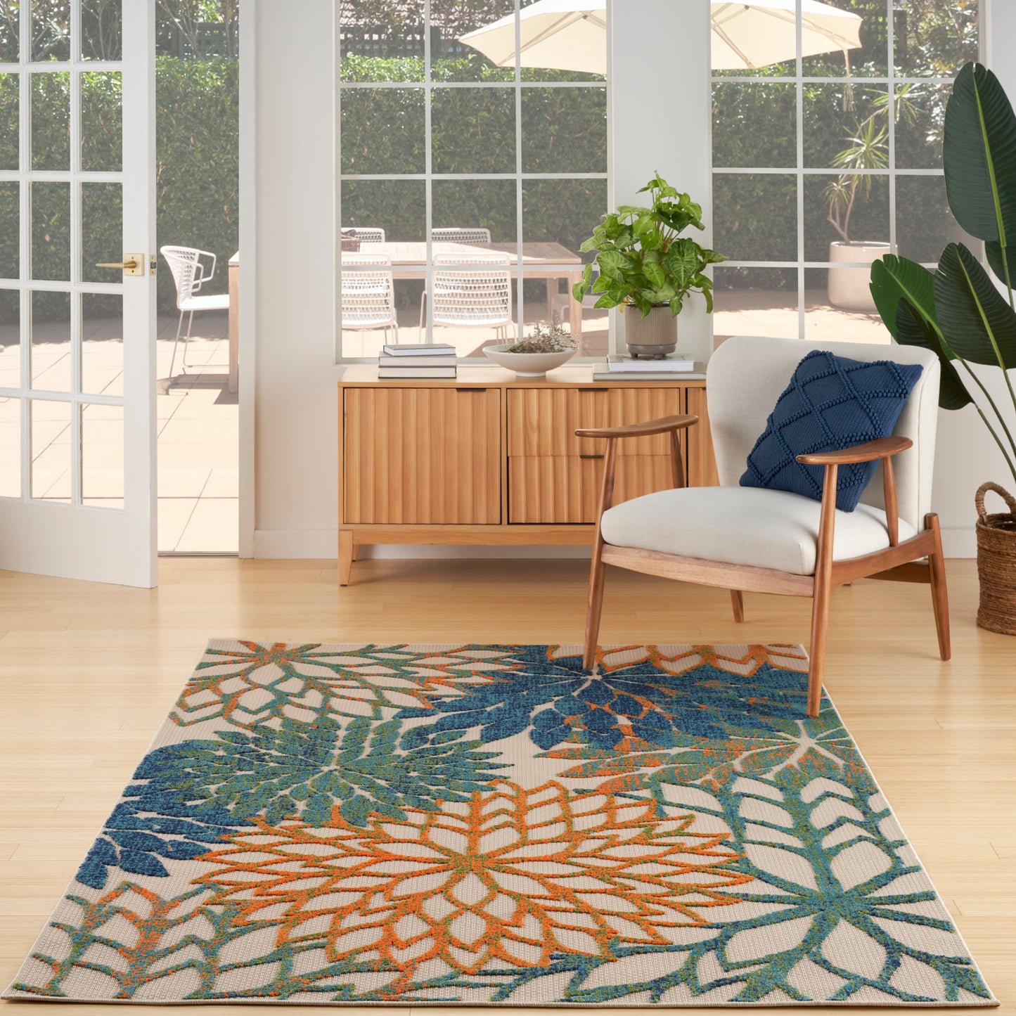 Nourison Aloha 5'3" x 7'5" Blue Green Tropical Rug