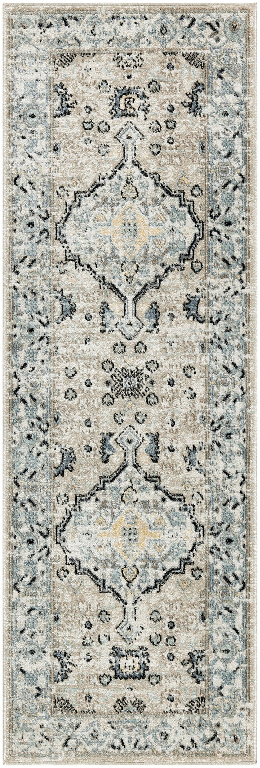 Nourison Washable Decor 2' x 6' Taupe Blue Vintage Indoor Rug