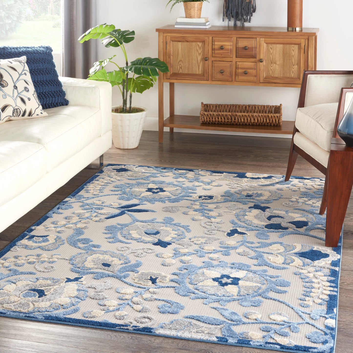 Nourison Aloha 3'6" x 5'6" Blue Grey Farmhouse Rug