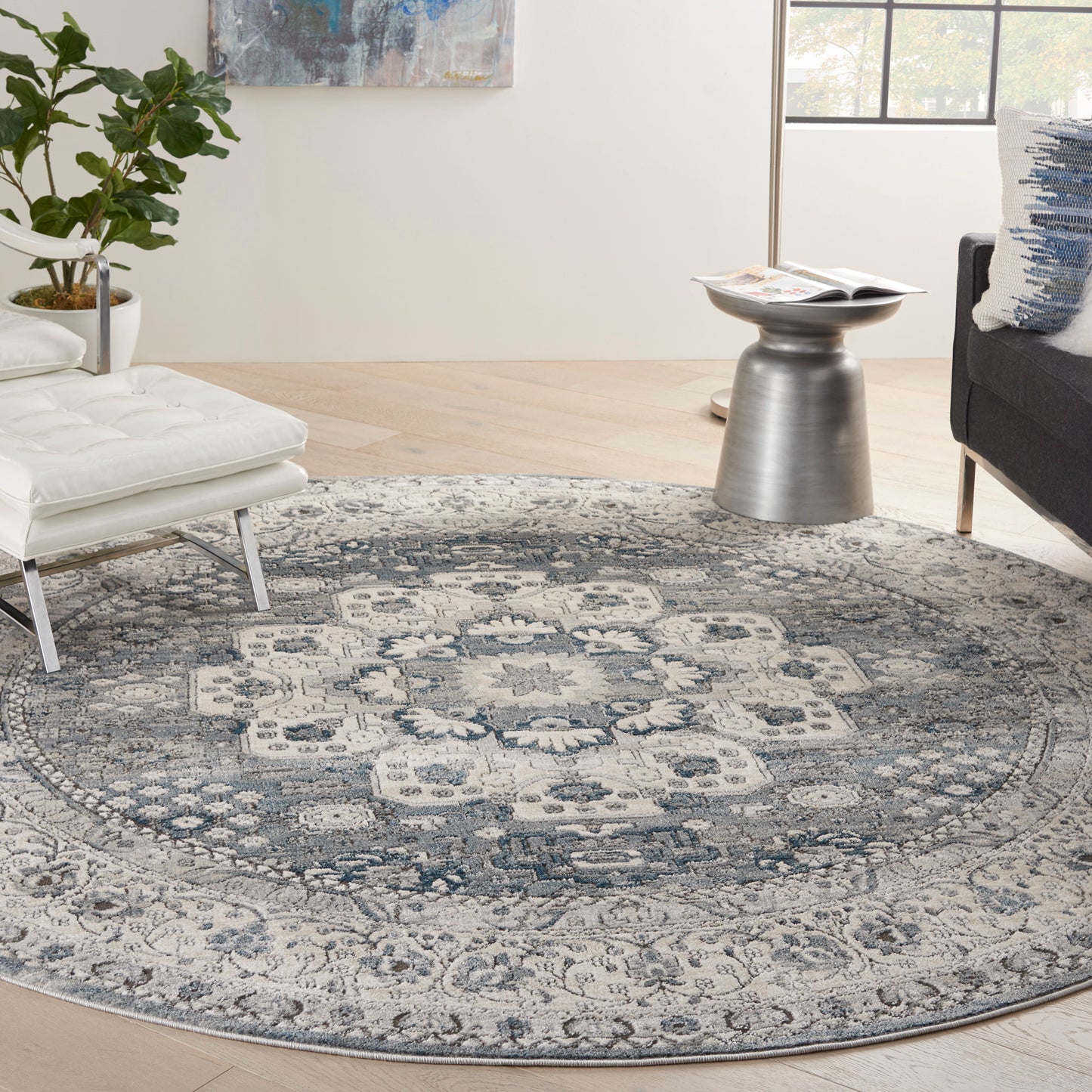 Nourison Quarry 7’10” x Round Grey/Ivory Vintage Indoor Rug