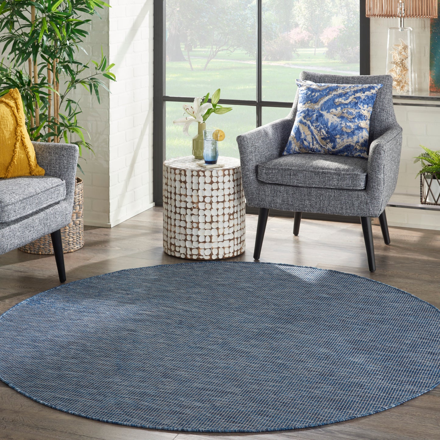 Nourison Positano 6' x Round Navy Blue Modern Rug