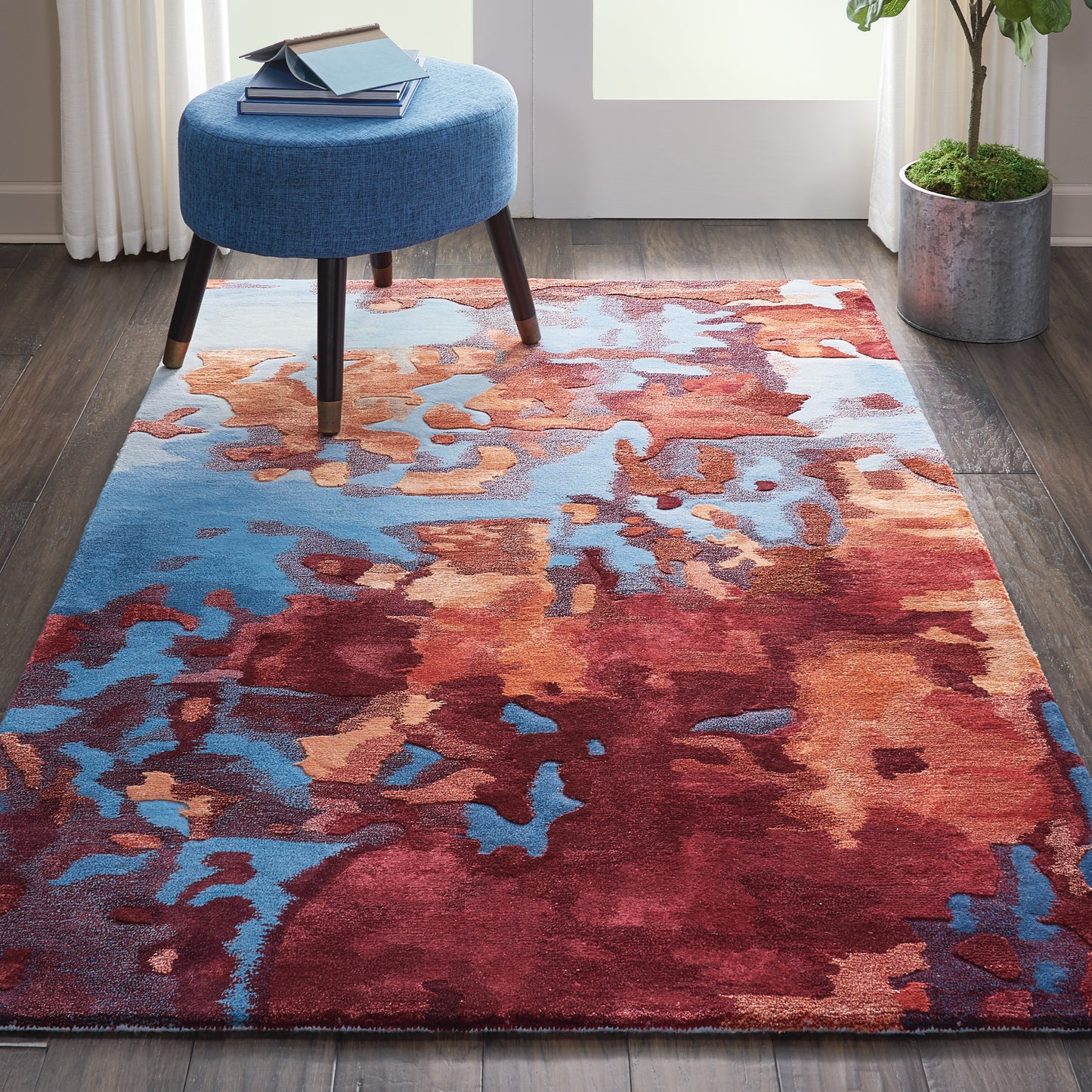 Nourison Prismatic 3'9" x 5'9" Blue/Flame Modern Indoor Rug