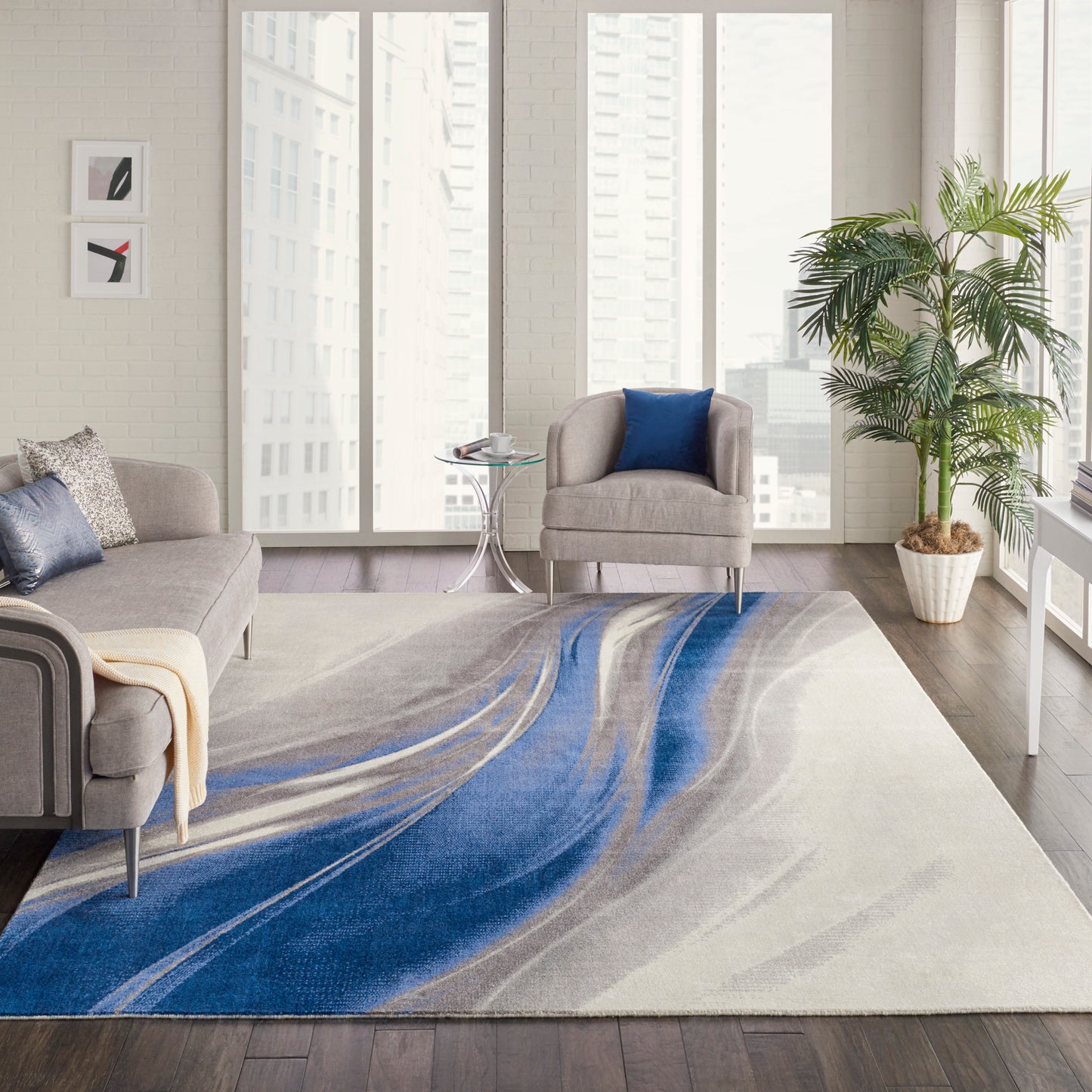 Nourison Twilight 9'9" x 13'9" Ivory Grey Blue Modern Indoor Rug