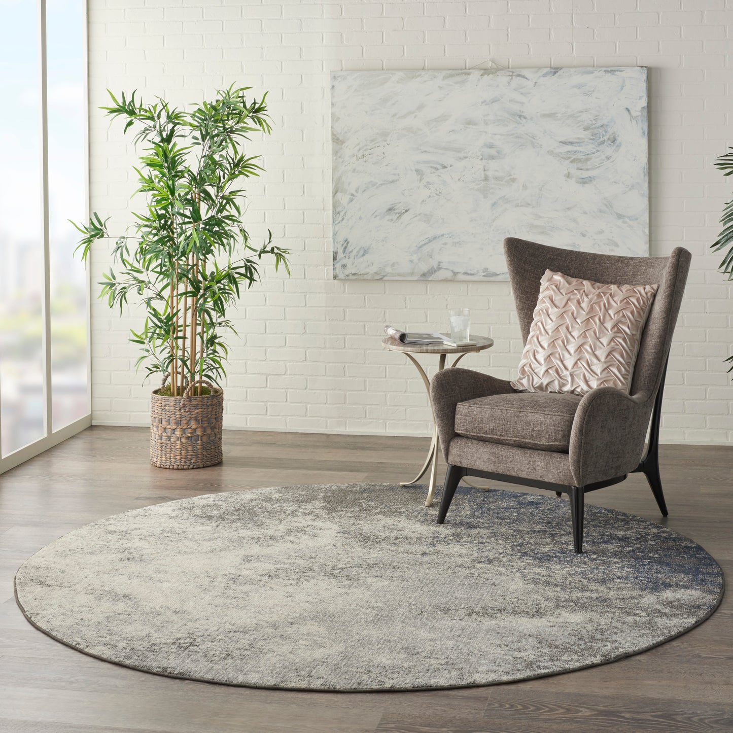 Nourison Passion 8' x Round Charcoal Ivory Modern Indoor Rug