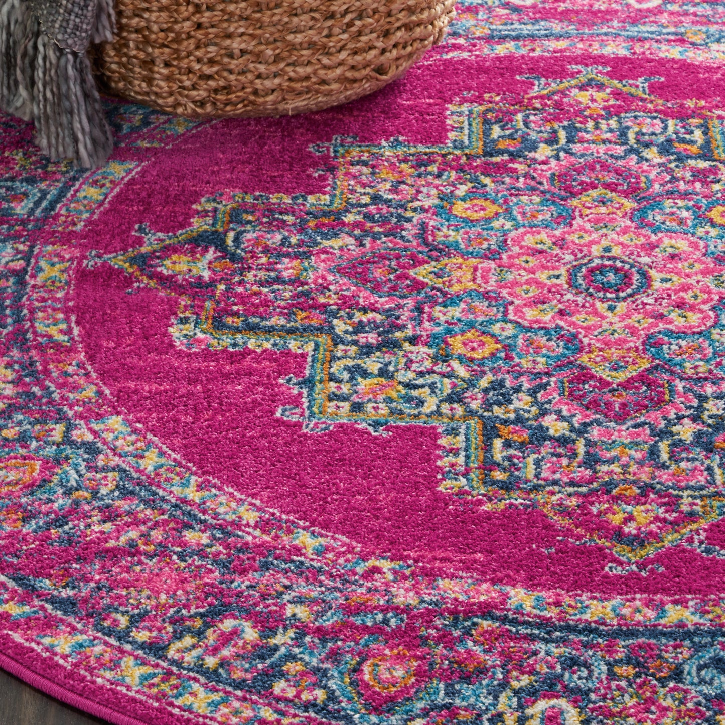 Nourison Passion 5' x Round Fuchsia Bohemian Indoor Rug