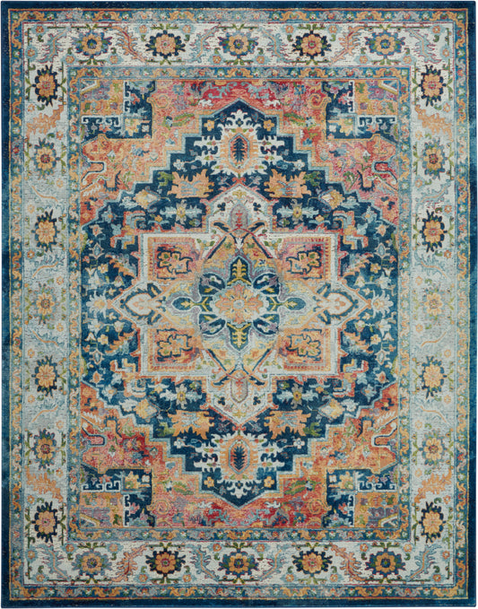 Nourison Ankara Global 8'10" x 11'10" Blue Multicolor Vintage Indoor Rug