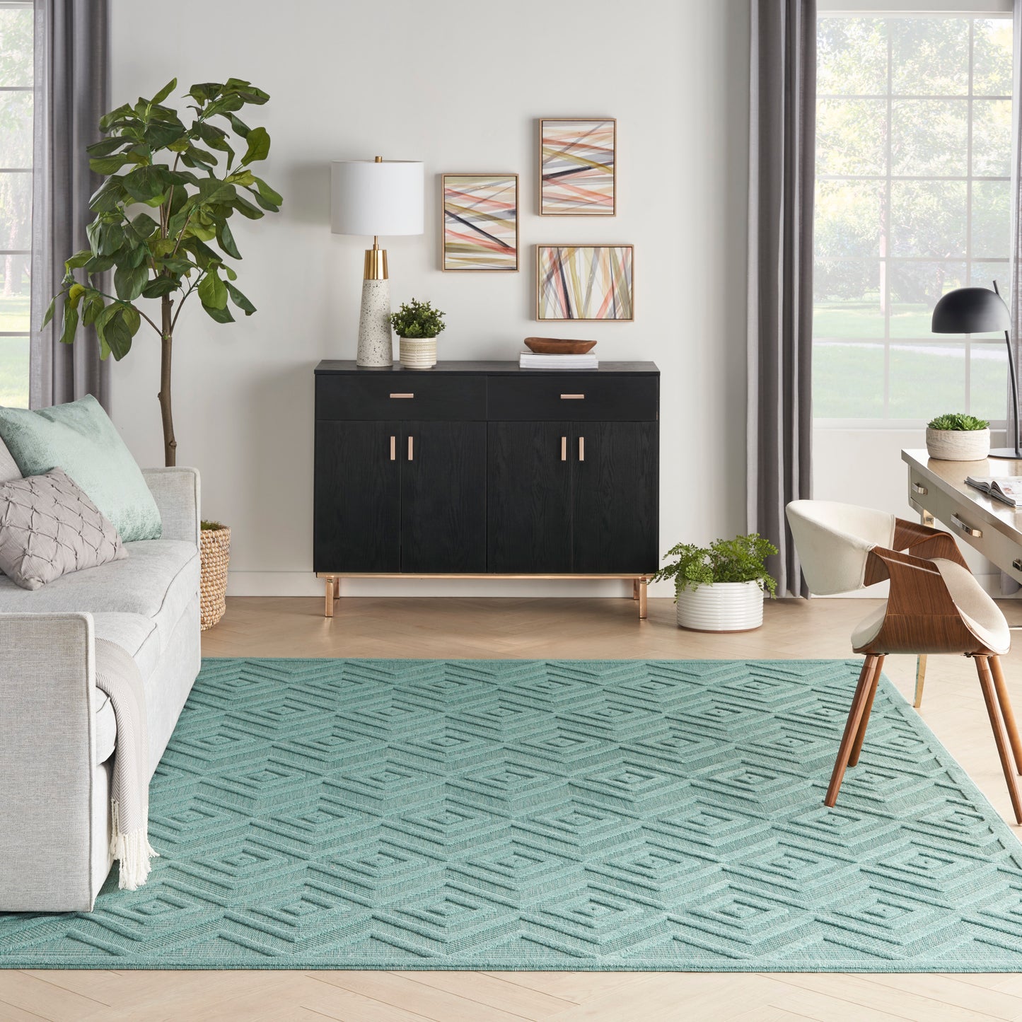 Nourison Versatile 8' x 10' Aqua Teal Modern Rug