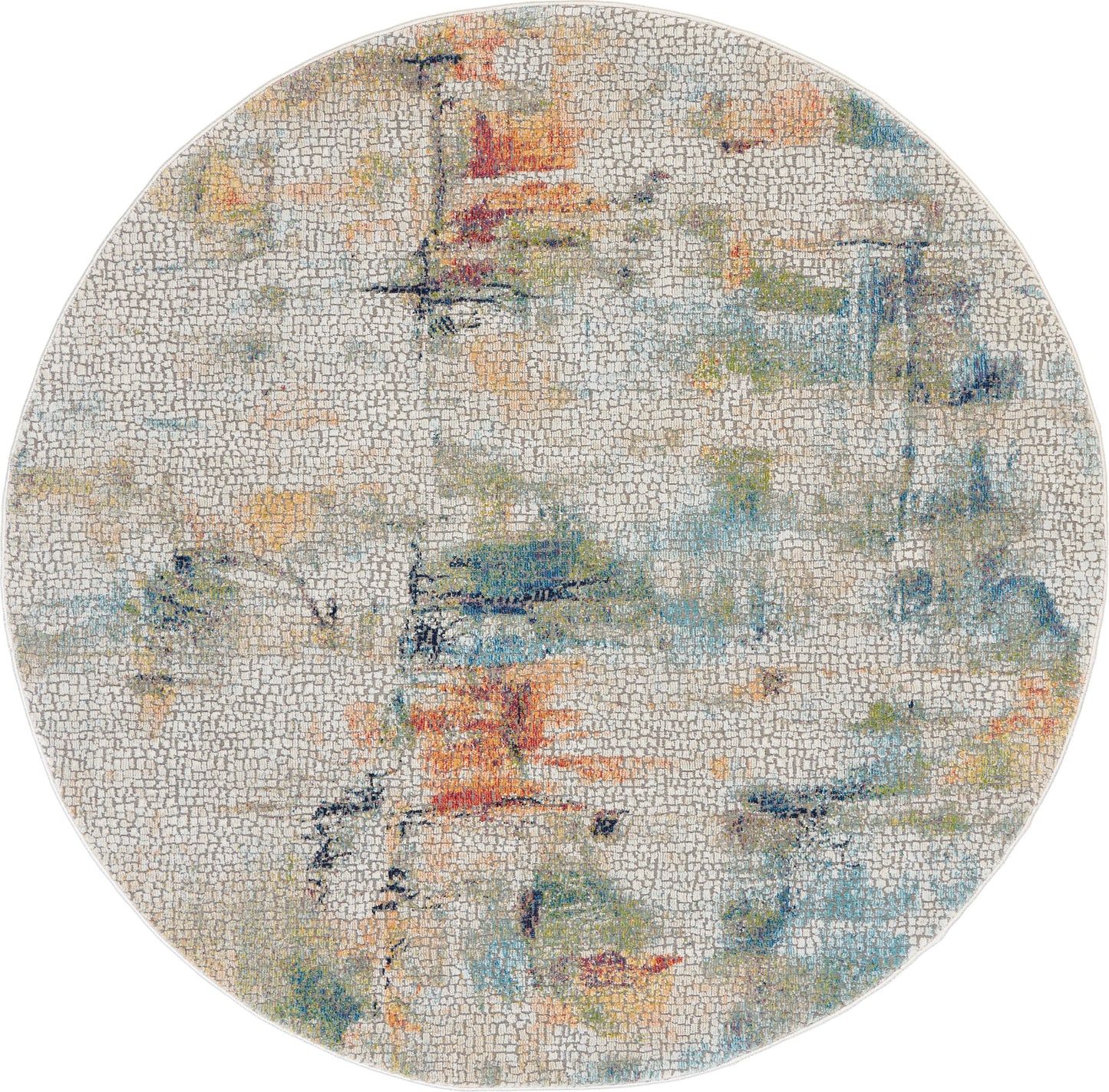 Nourison Ankara Global 4' x Round Ivory Multicolor Modern Indoor Rug