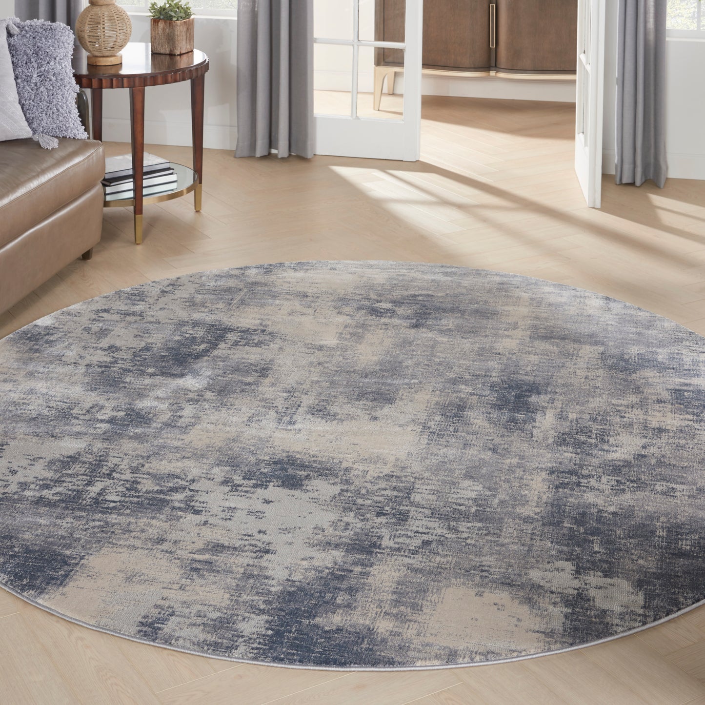 Nourison Rustic Textures 7’10” x Round Blue Ivory Modern Indoor Rug