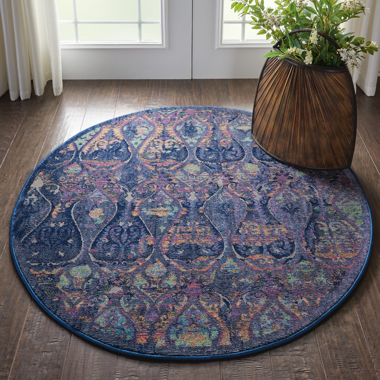 Nourison Ankara Global 4' x Round Navy Multicolor Bohemian Indoor Rug