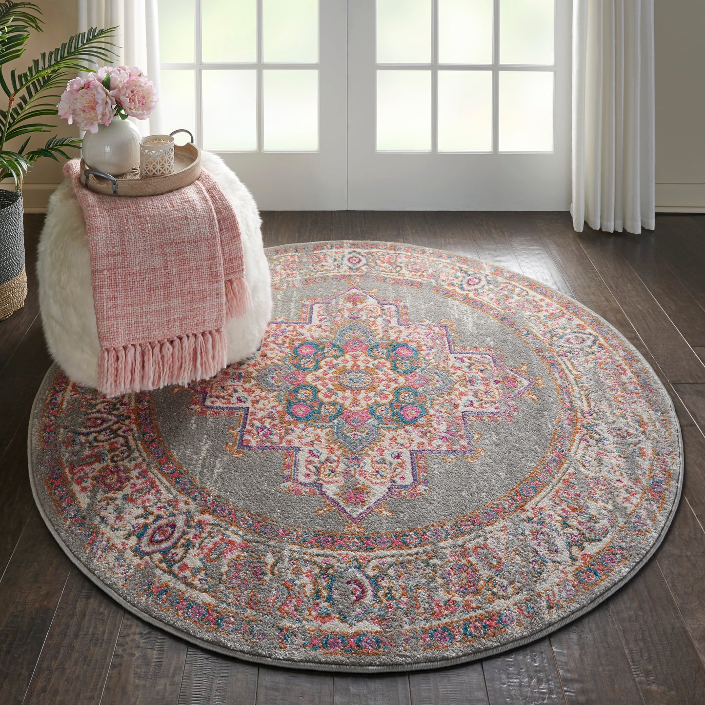 Nourison Passion 4' x Round Grey Bohemian Indoor Rug