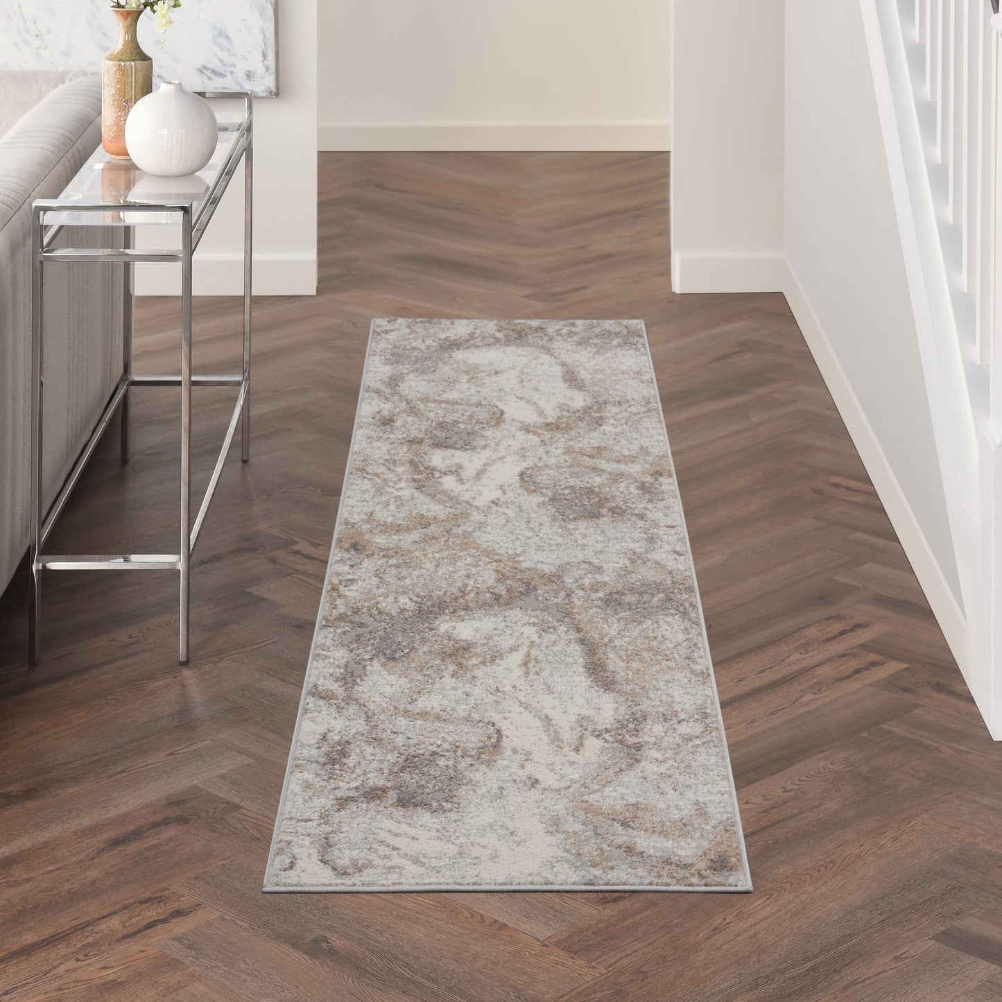 Nourison Elation 2'3" x 7'6" Ivory Grey Modern Indoor Rug