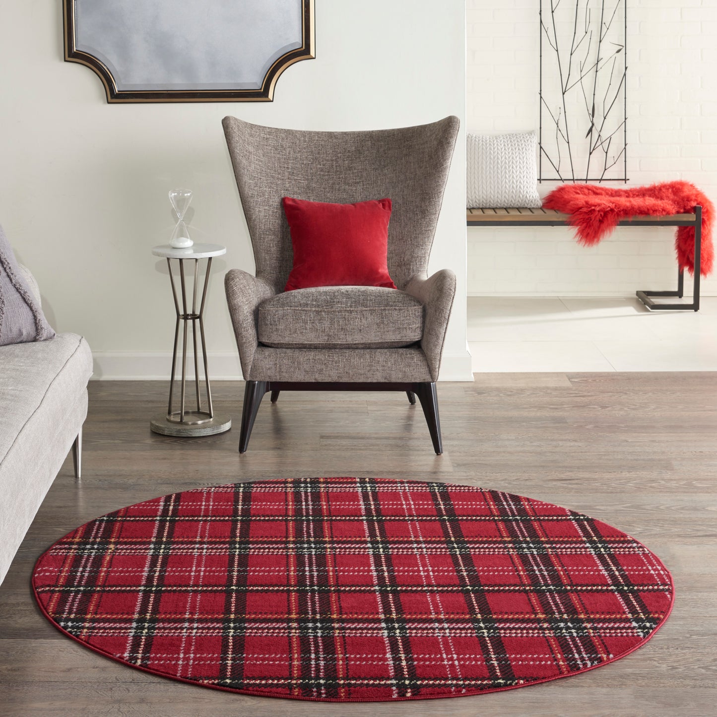 Nourison Grafix 5'3" x Round Red Rustic Indoor Rug