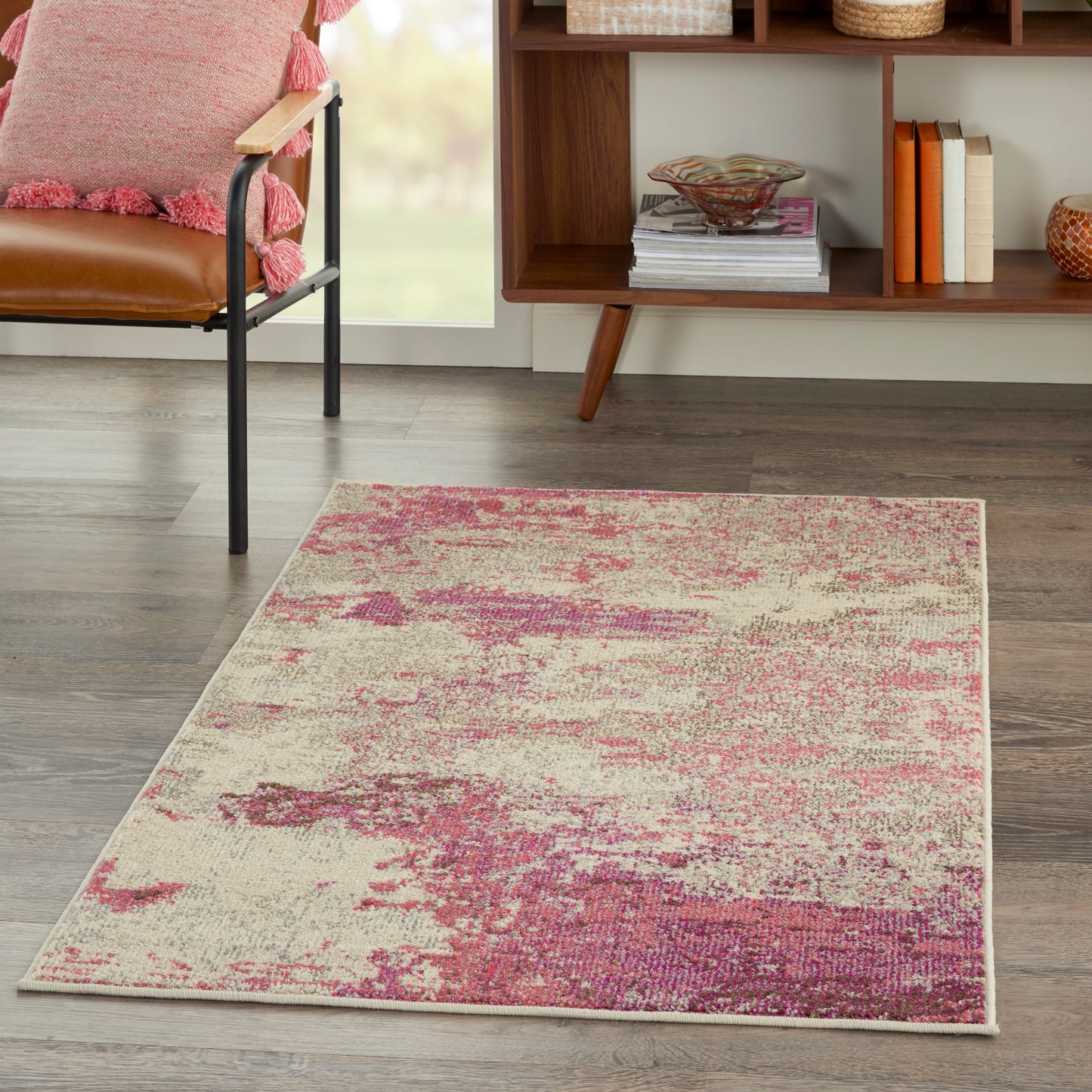 Nourison Celestial 3' x 5' Ivory/Pink Modern Indoor Rug