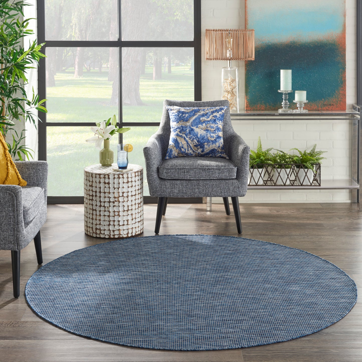 Nourison Positano 6' x Round Navy Blue Modern Rug