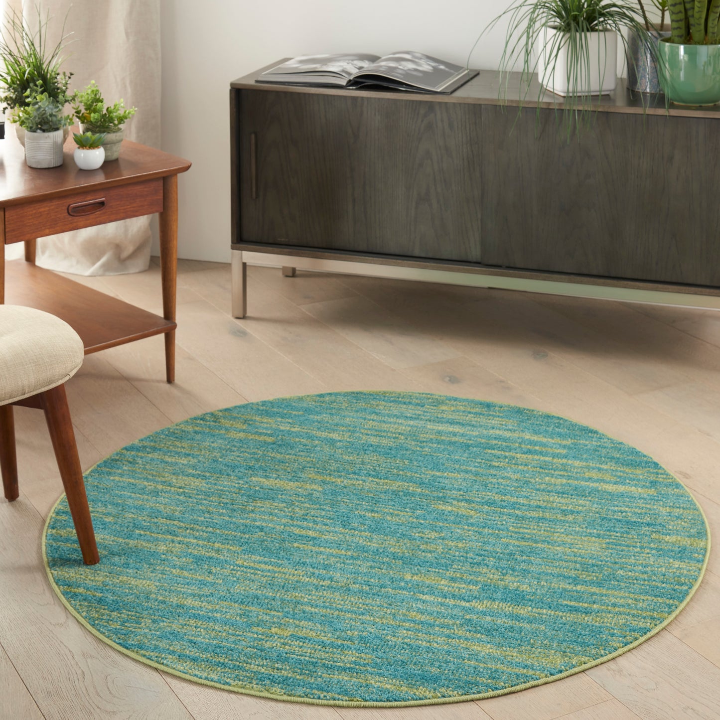 Nourison Nourison Essentials 4' x Round Blue Green Outdoor Rug