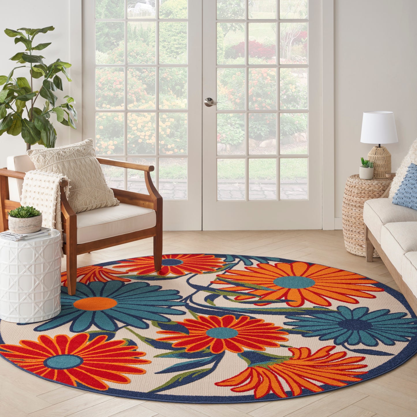 Nourison Aloha 7'10" x Round Multicolor Contemporary Rug