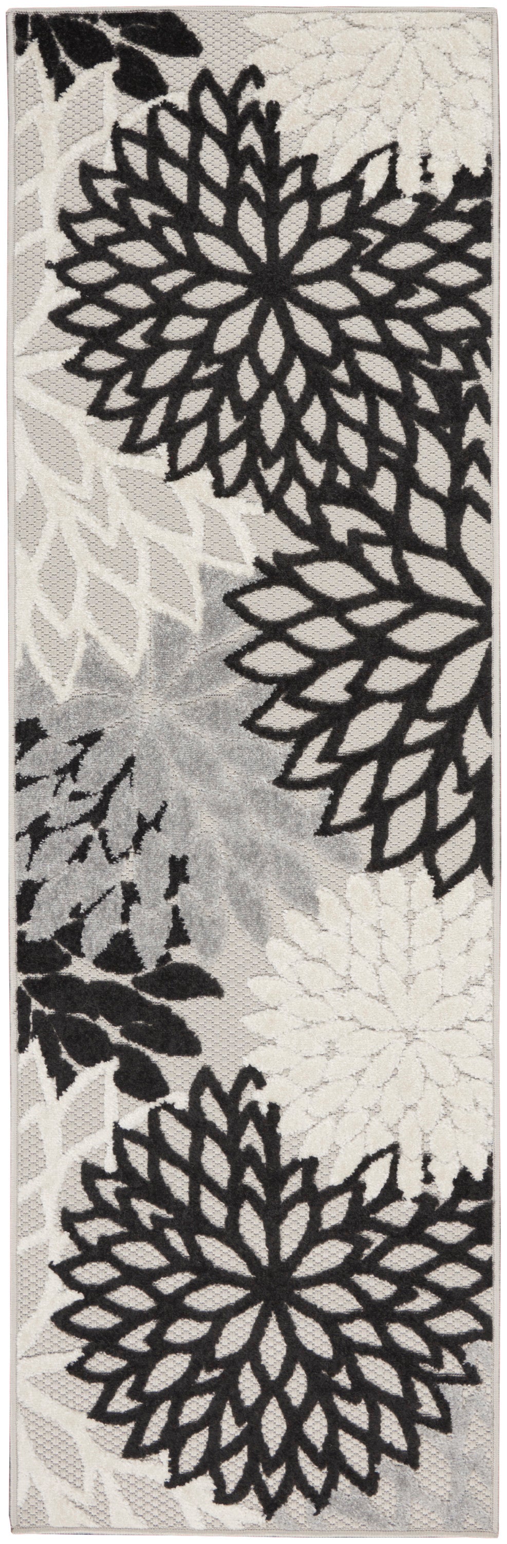 Nourison Aloha 2'3" x 8' Black White Tropical Rug