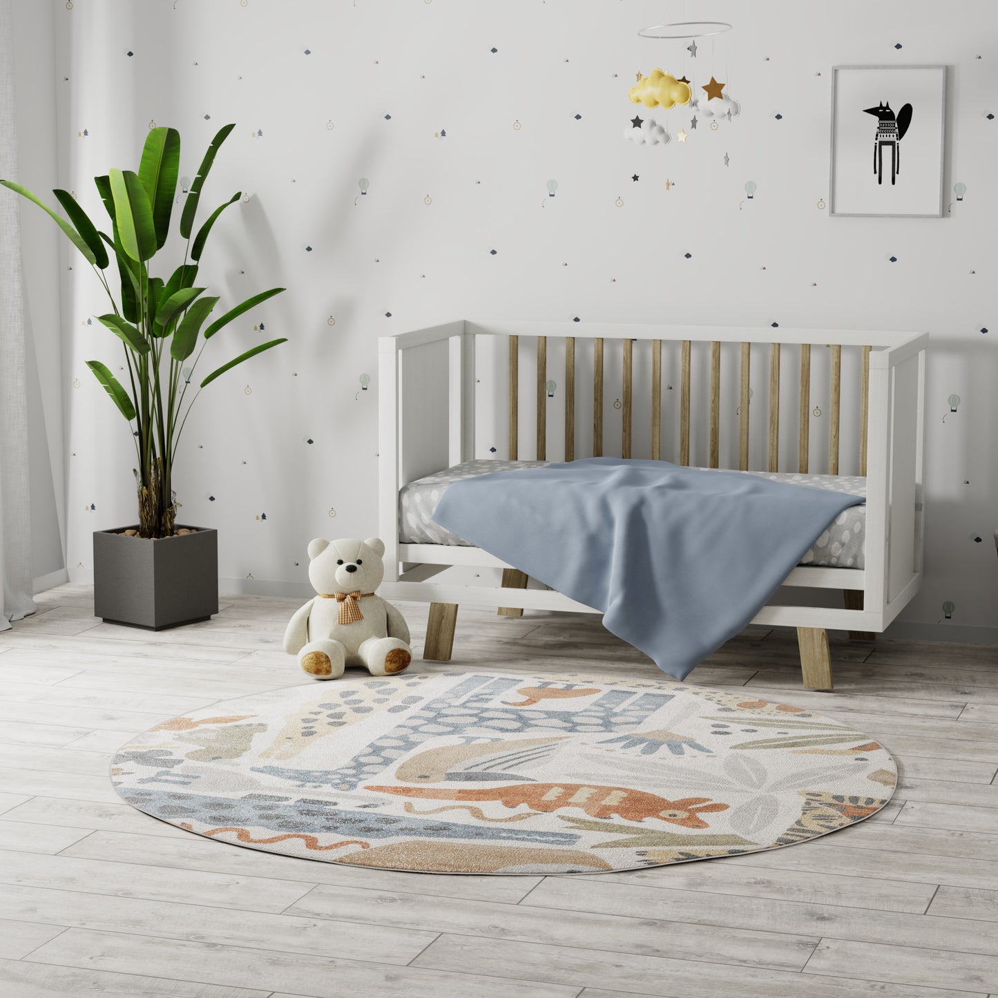 Nourison Astra Machine Washable 4' x Round Ivory Kids Indoor Rug