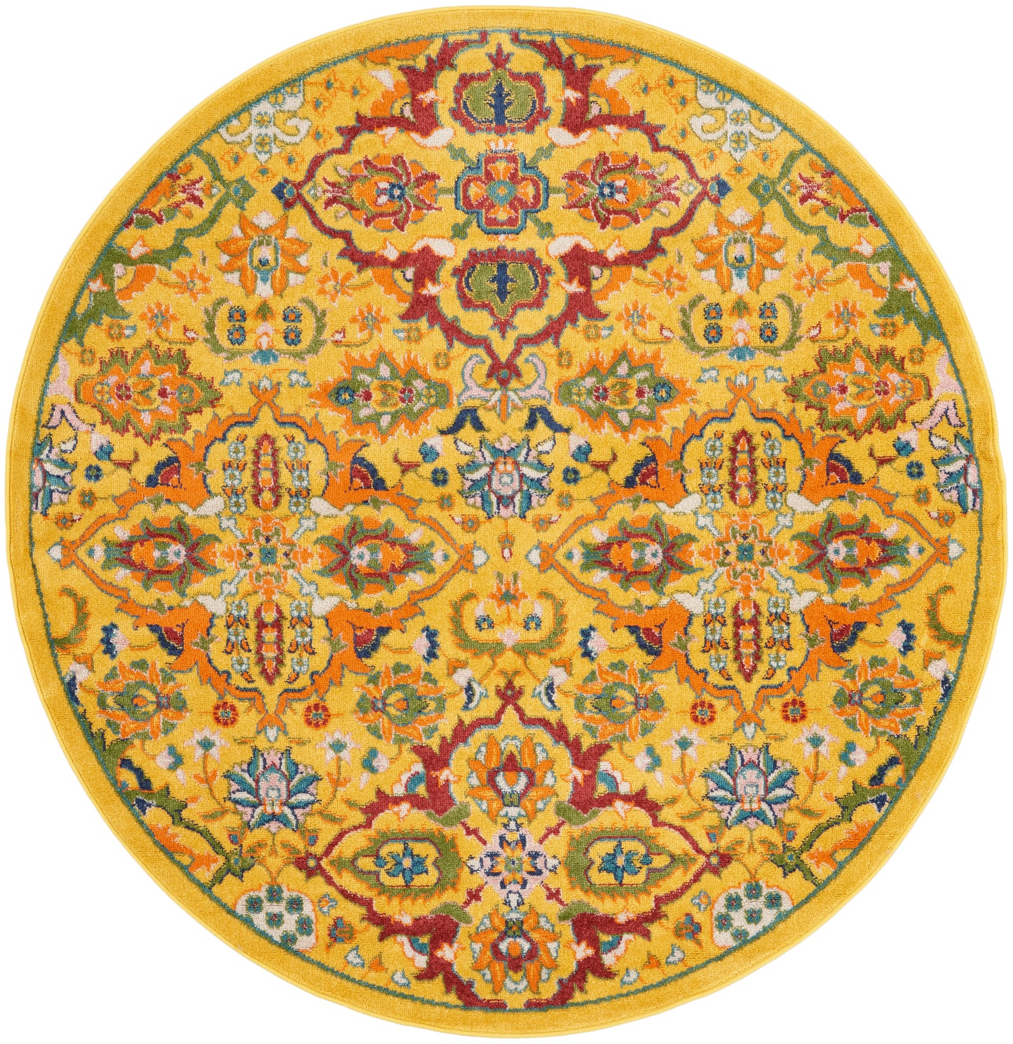 Nourison Allur 5'3" x Round Yellow Multicolor Bohemian Indoor Rug