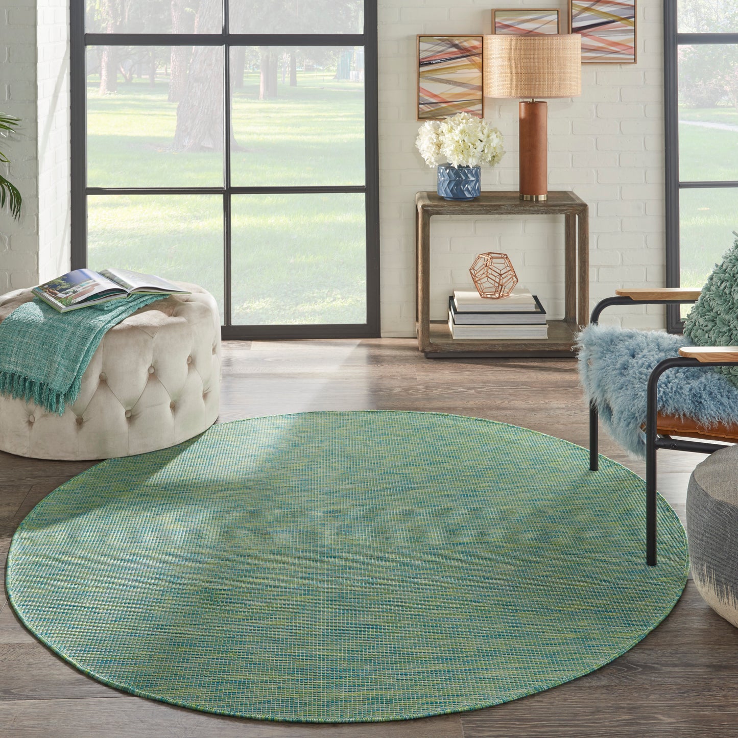 Nourison Positano 6' x Round Blue Green Modern Rug