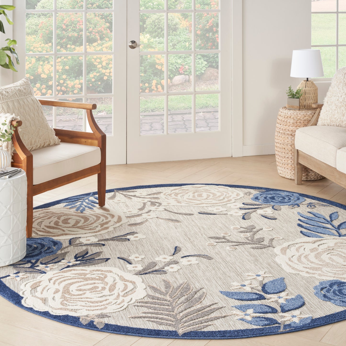 Nourison Aloha 7'10" x Round Blue Grey Contemporary Rug