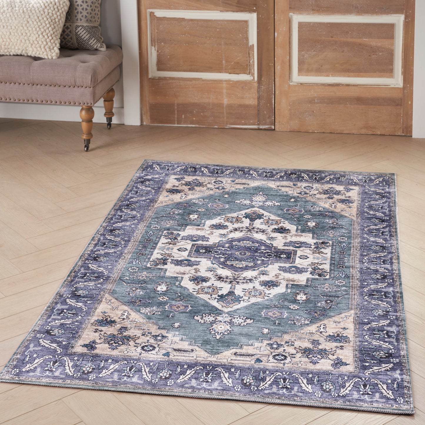 Nourison Grand Washables 4' x 6' Teal Blue Vintage Indoor Rug