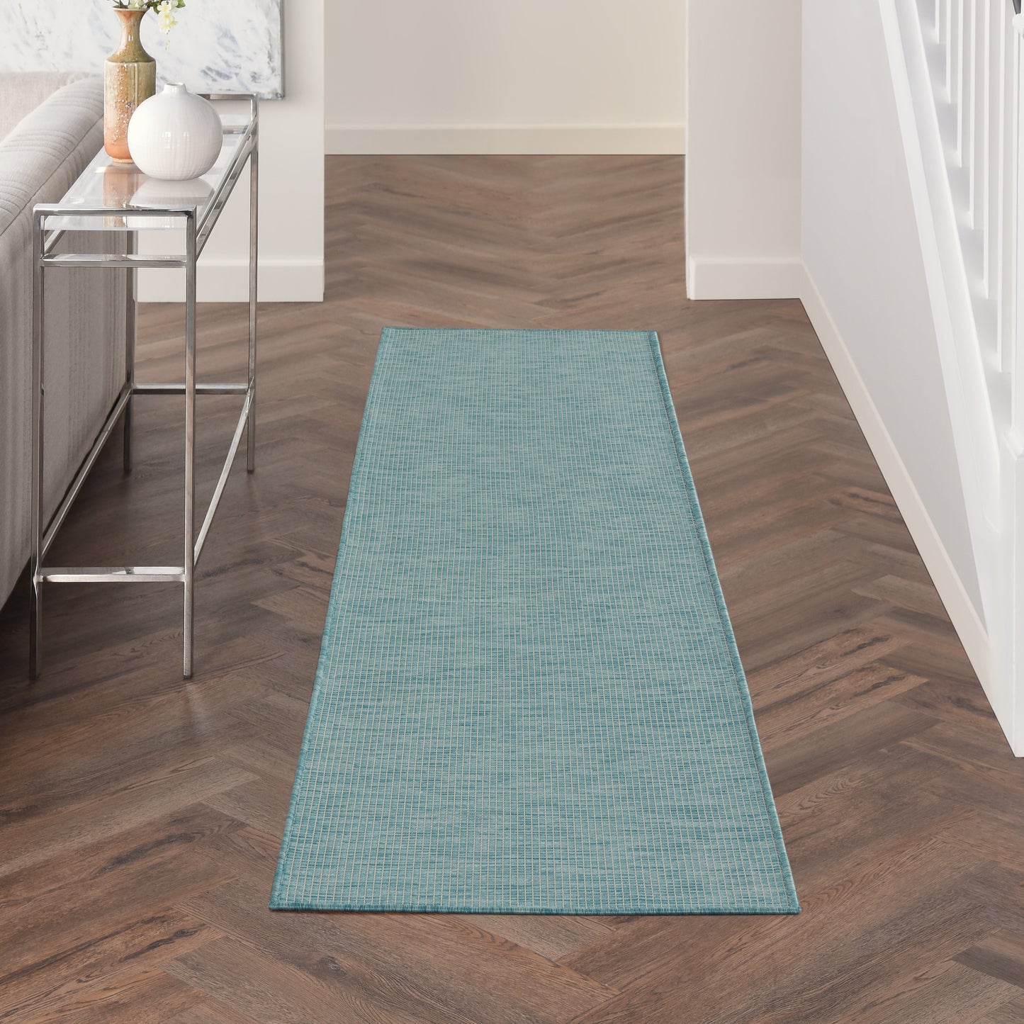 Nourison Positano 2'2" x 8' Aqua Modern Rug