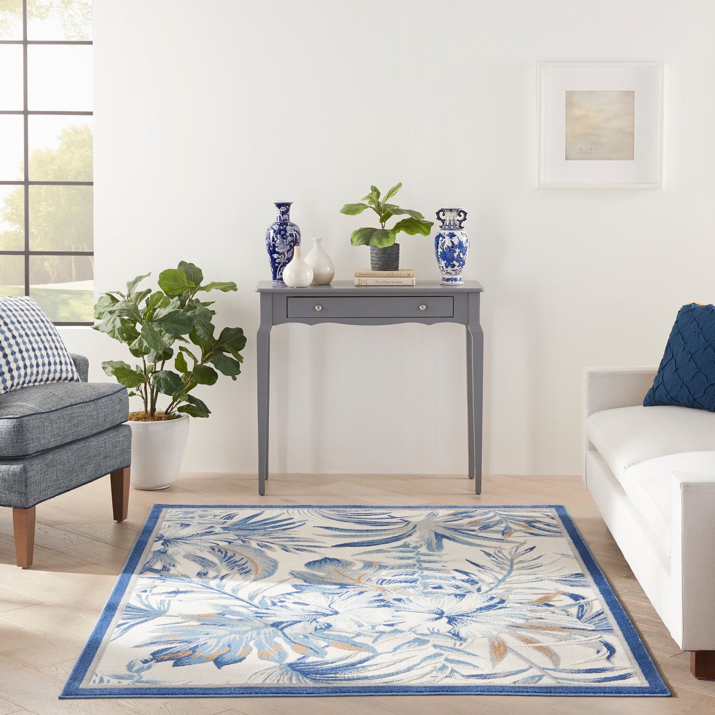 Nourison Seaside 5'3" x 7'3" Ivory Blue Tropical Indoor Rug