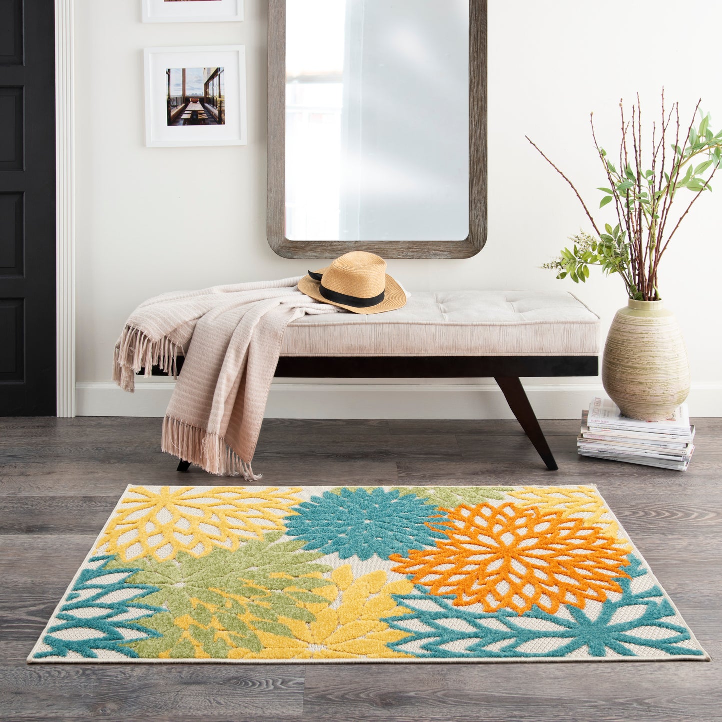 Nourison Aloha 2'8" x 4' Turquoise Multicolor Tropical Rug