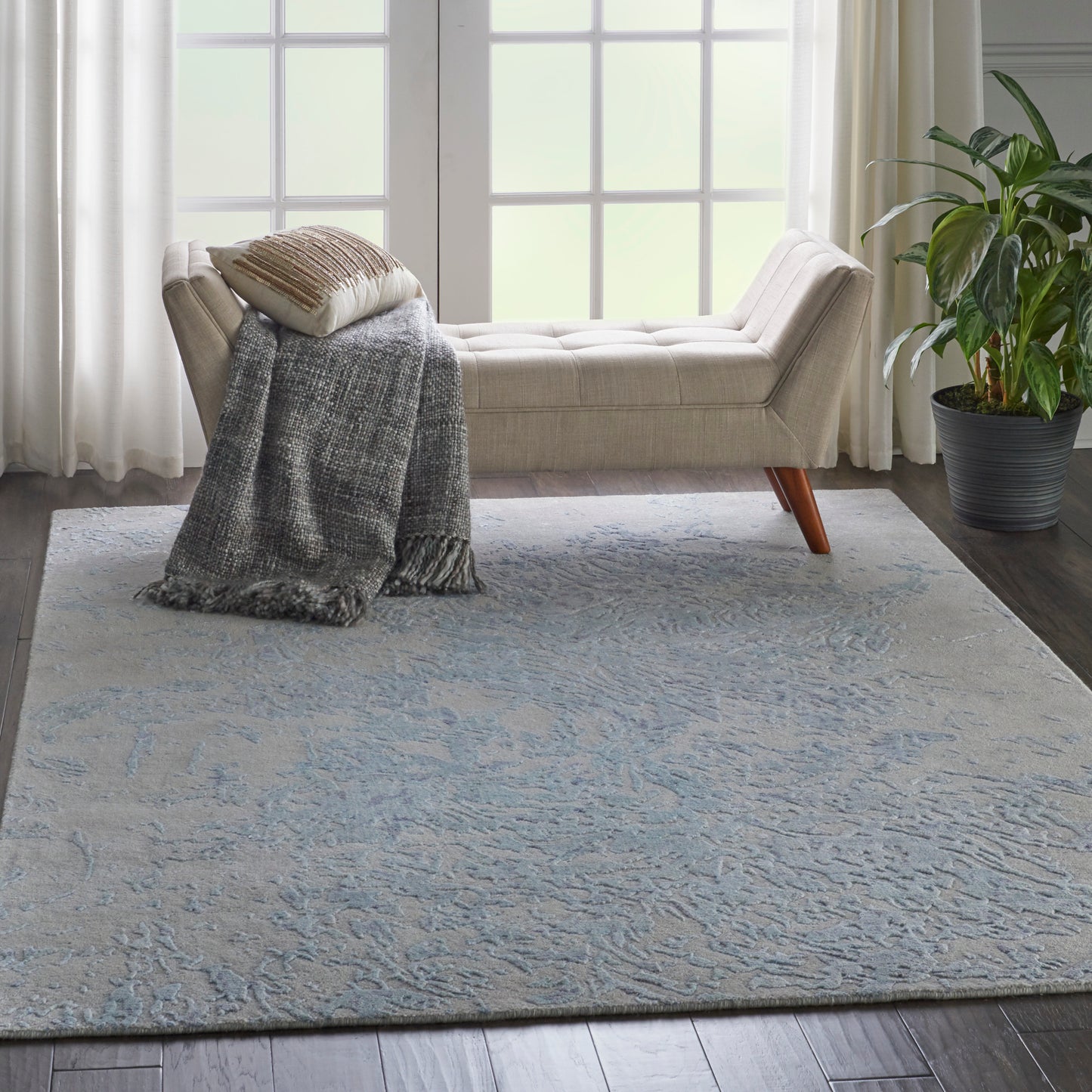 Nourison Silk Shadows 5'6" x 7'5" Grey Blue Modern Indoor Rug