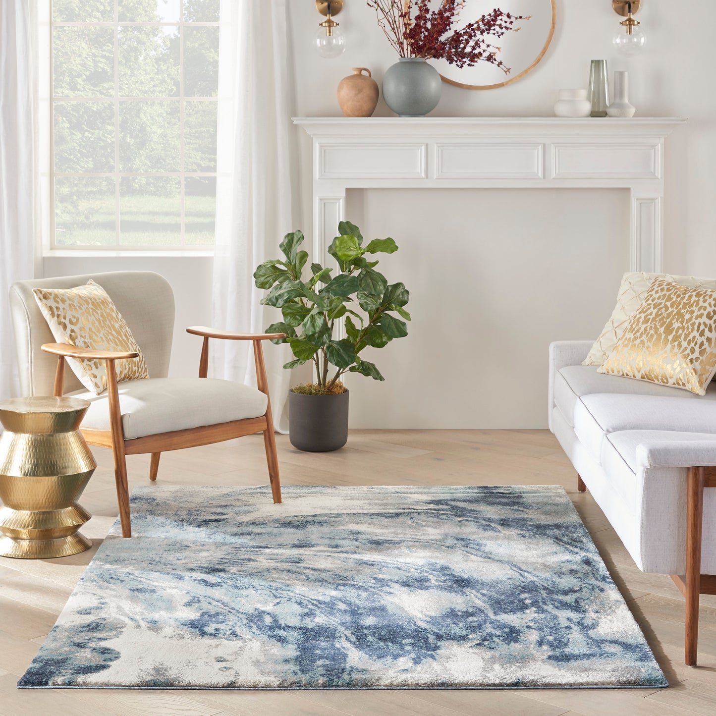 Nourison American Manor 5'3" x 7'3" Blue Ivory Modern Indoor Rug