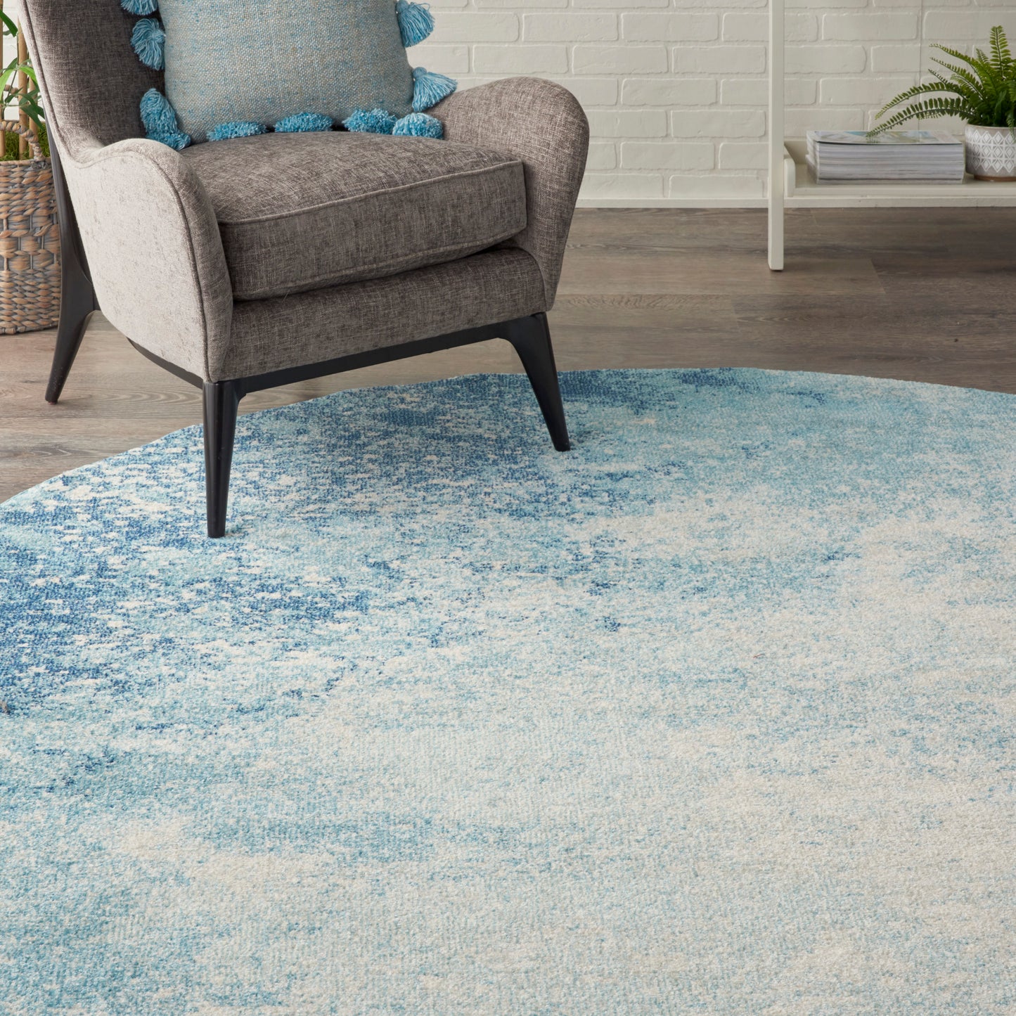 Nourison Passion 8' x Round Navy Light Blue Modern Indoor Rug