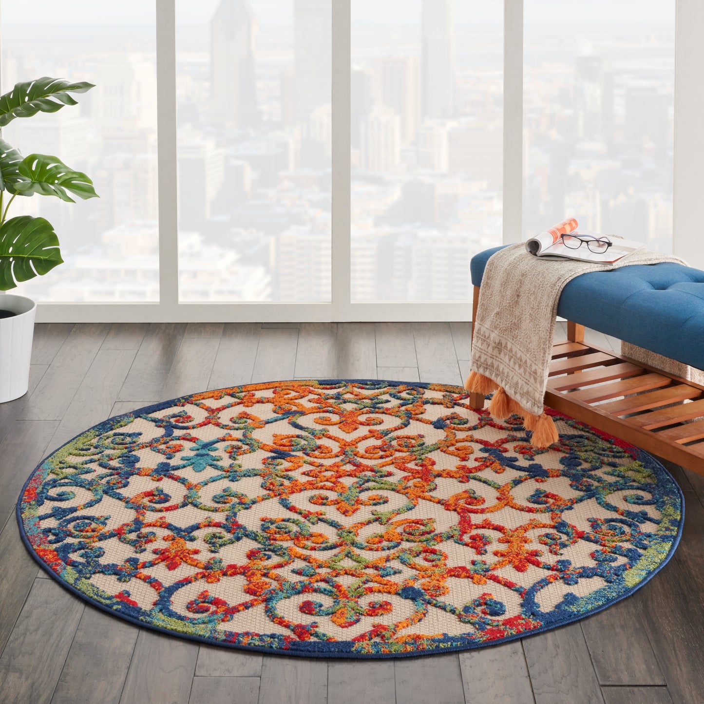 Nourison Aloha 5'3" x Round Multicolor Contemporary Rug