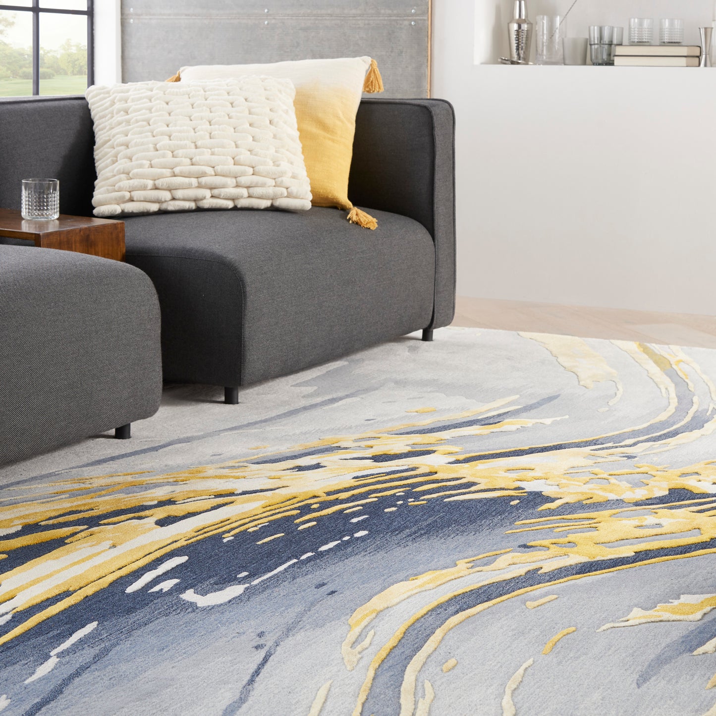 Nourison Prismatic 5'6" x 7'5" Grey Gold Modern Indoor Rug