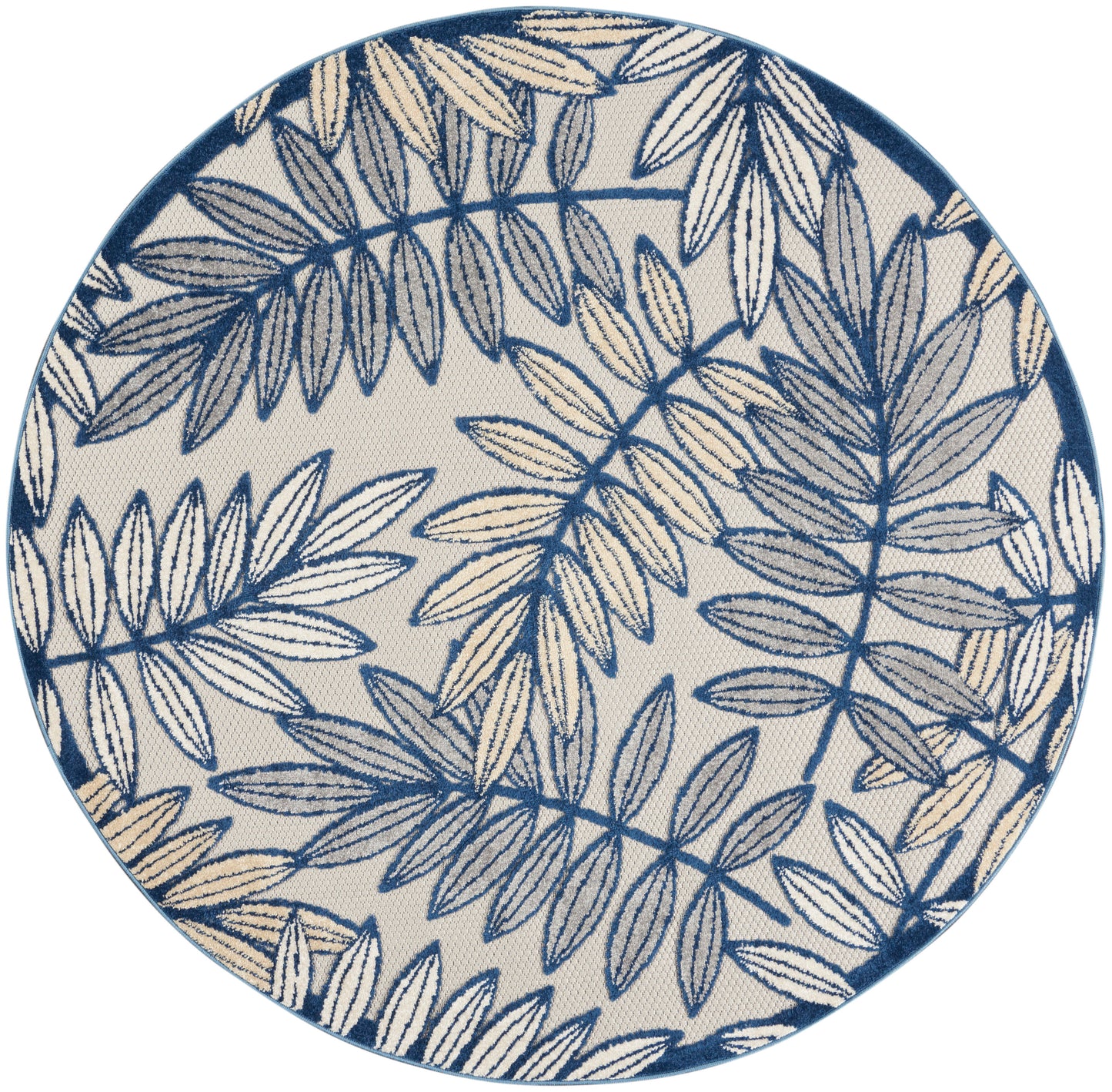 Nourison Aloha 4' x Round Ivory/Navy Tropical Rug